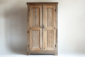 Old wooden entrance with a brown door and window with closed shutters