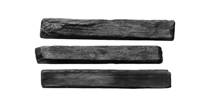 Charcoal sticks art supplies isolated on a transparent background