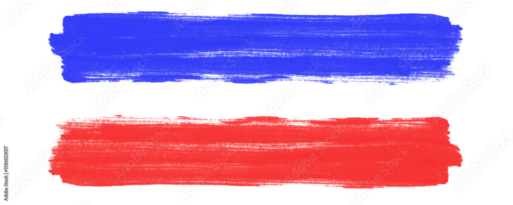 Poster red and blue brush strokes with pencil hatching in a minimalist hand drawn style for use in highligh