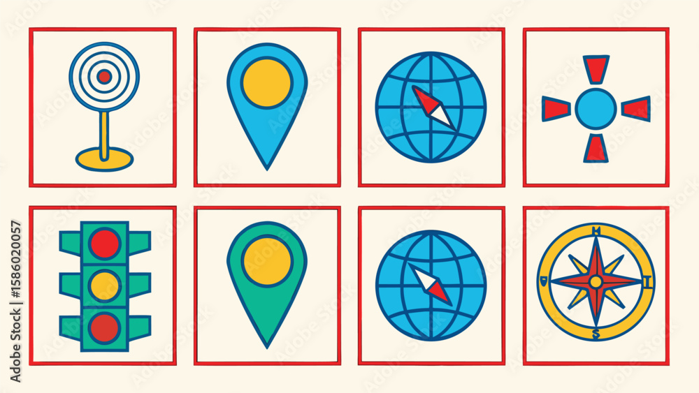 Aufkleber collection of colorful flat design icons representing travel navigation and direction concepts