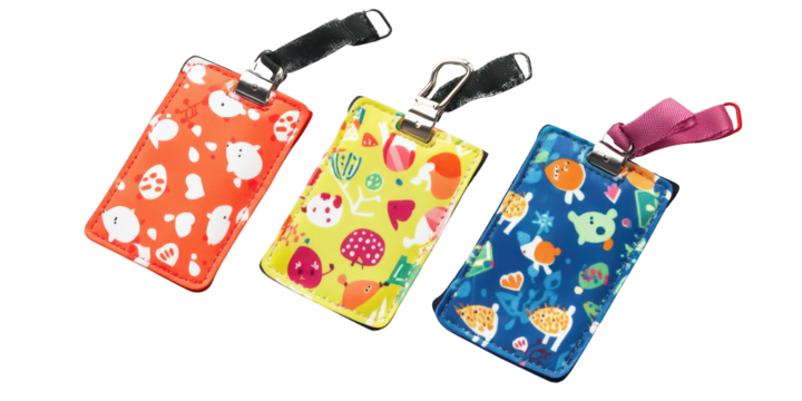 Colorful cartoon luggage tags isolated on a transparent background - Powered by Adobe