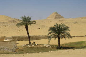 Landscape with the Djoser's Pyramid in the rear. 2670&ndash;2650 BC (3rd Dynasty) Old Kingdom. Saqqara. Egypt.