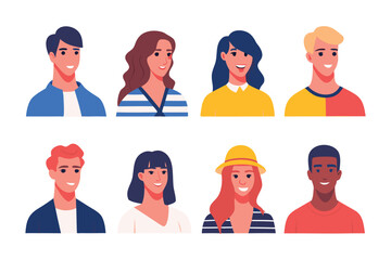 Diverse Faces: An engaging collection of character portraits, each representing a unique personality and style, perfect for illustrating individuality and representation. 