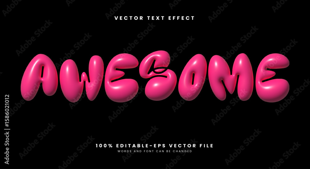 Poster awesome 3d inflated style editable text effect template suitable for cute font