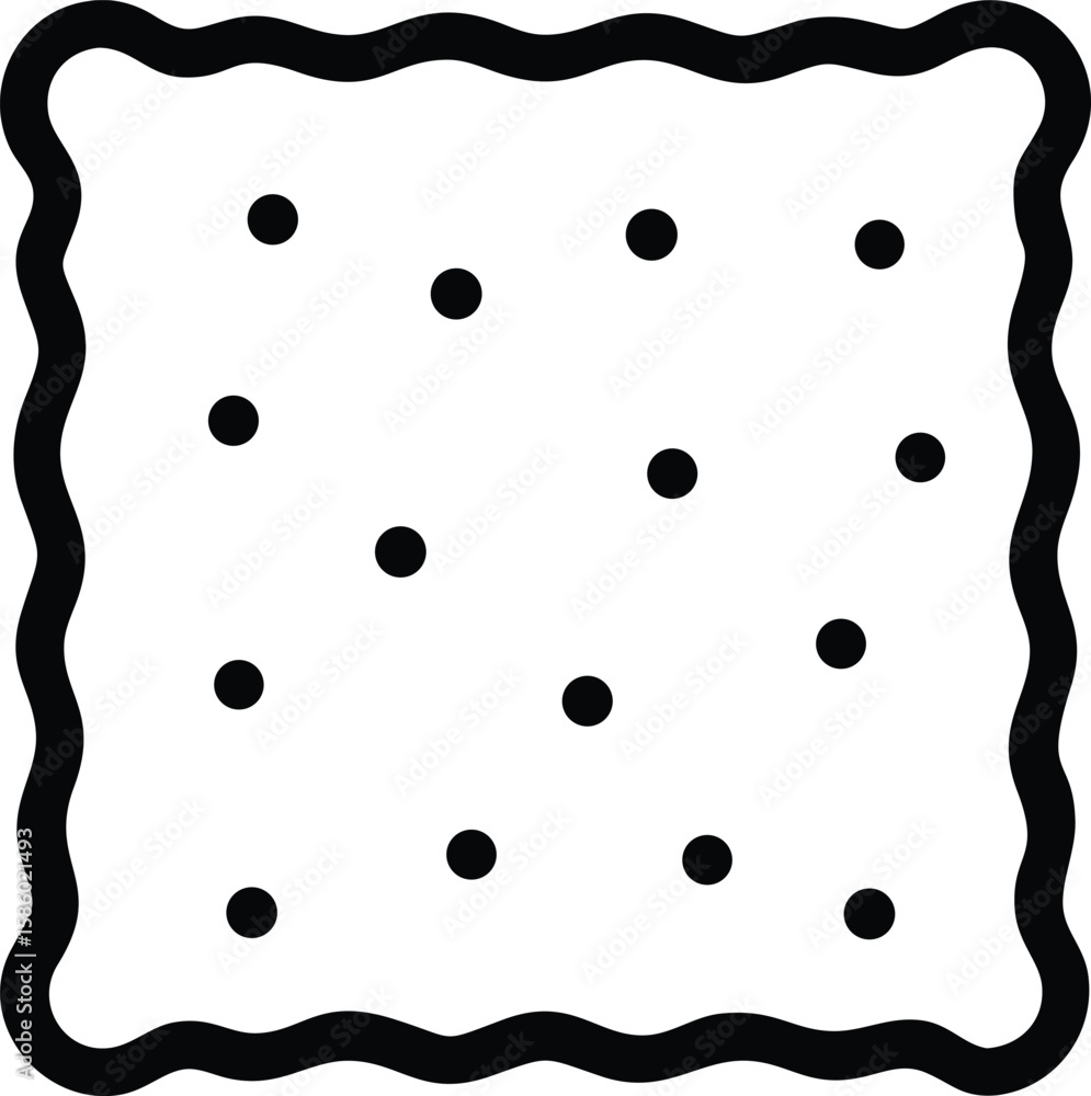 Poster simple line art icon of a square cracker with dotted pattern