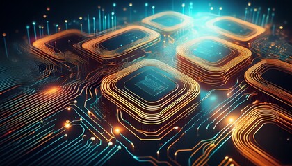 of modern automated investing strategies where an abstract circuit board design represents the flow of dividend payouts like electric currents