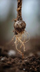 Obraz premium Close-up of bulbous root system in soil