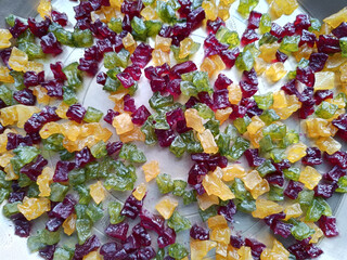 Colorful candied fruit pieces, a vibrant assortment