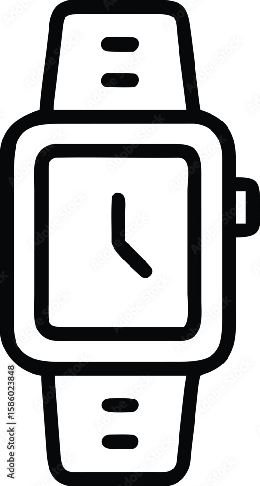 Poster simple line art icon of wrist watch with square dial and indicators design
