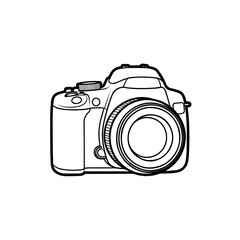 Digital camera isolated on transparent or white background, vector illustration. Outline style.
