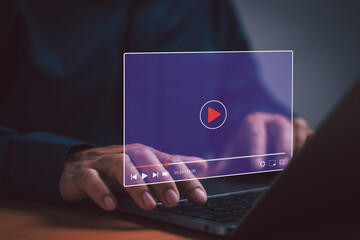 Video streaming ,watch tv online, content,watching movie,concept,man watching live show on virtual...