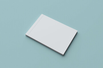 Blank A4 photorealistic landscape Magazine Brochure Mockup On Blue Background.