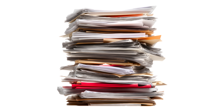 Towering Pile of Documents , isolated on a transparent  background