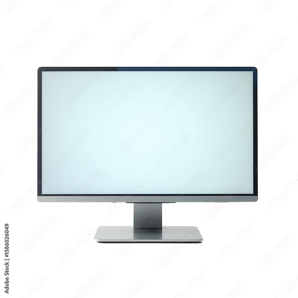 Fototapete modern sleek silver computer monitor with a blank light blue screen isolated on transparent backgrou