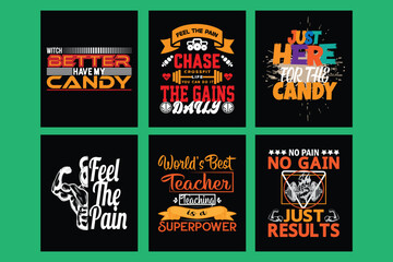 Funny candy quotes and gym motivation typography t shirt design bundle pack