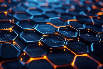 Obraz premium Hexagonal Grid Tech Structure with Futuristic Digital Glow and Connection Lines