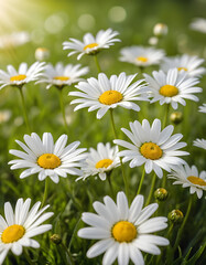 Fototapeta premium White Daisy Flowers in the Field
