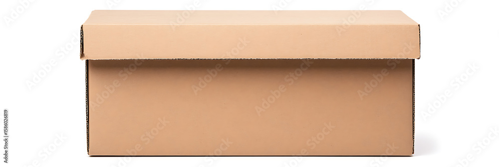 Poster closed cardboard box ready for shipping or storage. the container is isolated on a white background 