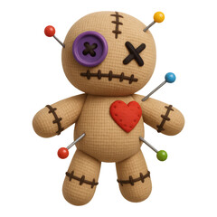 3D illustration of voodoo doll with pins with transparent background