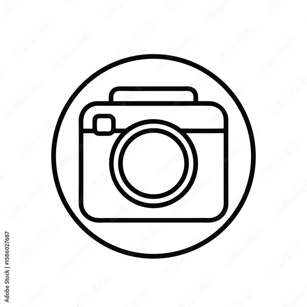 Poster simple outline camera button icon on a clean white background