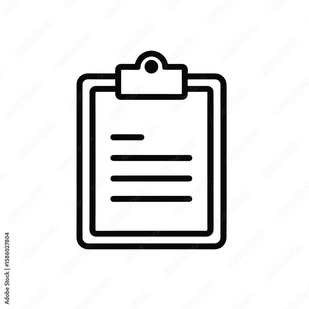 Poster simple outline clipboard icon on a clean white background for documentation and data entry