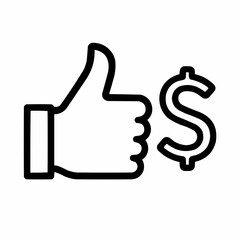 Obraz premium Thumbs-up with dollar outline. Paid content creation