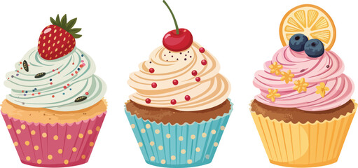 Set of Cupcake Illustration vector design, Cupcake Logo and icon vector design, Cupcake vector design
