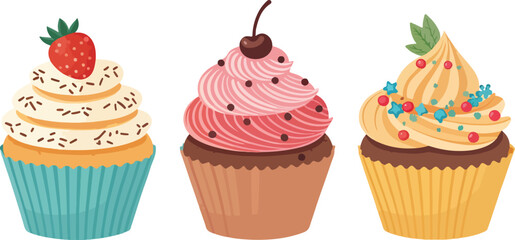 Set of Cupcake Illustration vector design, Cupcake Logo and icon design, Muffin vector design