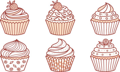 Set of Cupcake vector design in white background, Cupcake vector design, Set of muffin vector design