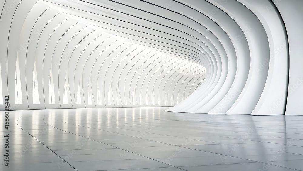 Fototapete the futuristic white tunnel showcases a modern architectural design with its curved walls and shiny 