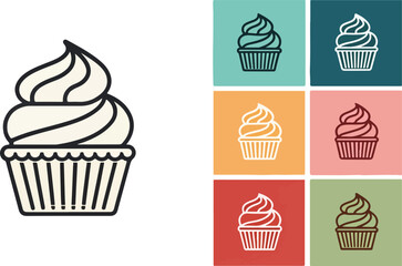 Cupcake vector design in isolated background, Cupcake Logo and icon design, Set of muffin vector design