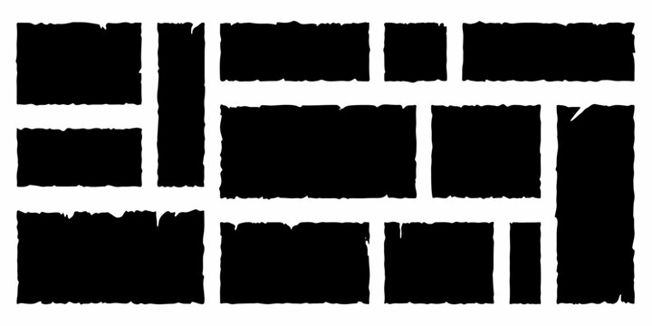 Box brush frame rough shape set.ext box frame rough grunge square paint shape element Isolated torn paper pieces for design
