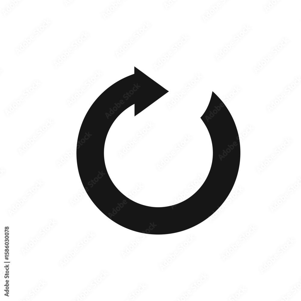 Poster circular arrow icon representing a restart or refresh action on a white background