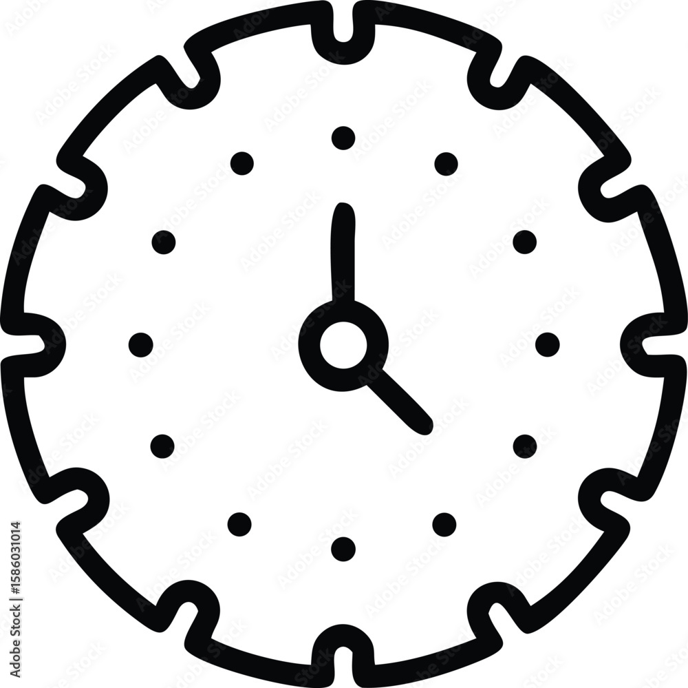 Poster simple line art of a clock with unique edge and dot markers