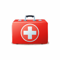 Obraz premium Red First Aid Kit with Handle and Circular Graphic Design