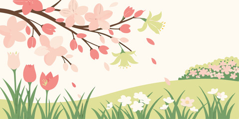 Springtime vector background with flowers. 