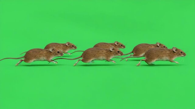 Swift Rodents on the Move: A dynamic image captures a group of nimble mice in mid-action, their tiny bodies propelled forward against a backdrop of verdant vibrancy.