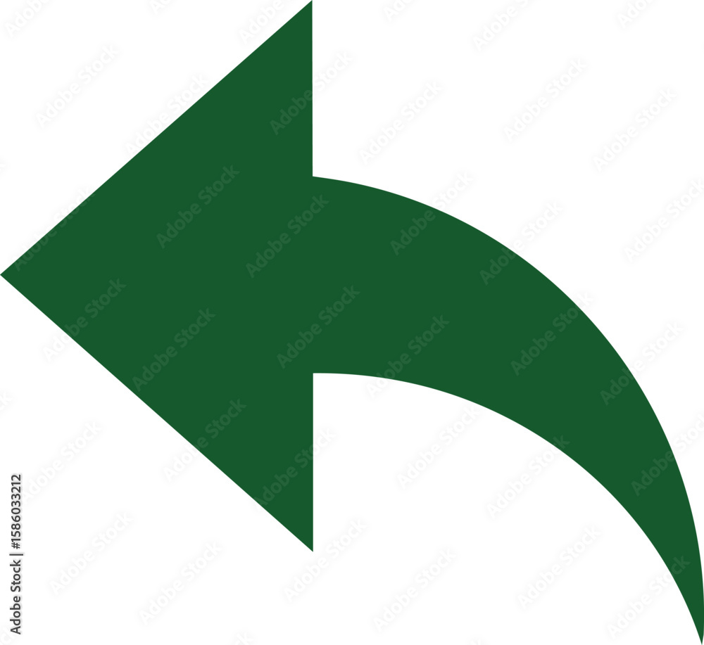 Poster green curved arrow pointing left isolated on transparent background