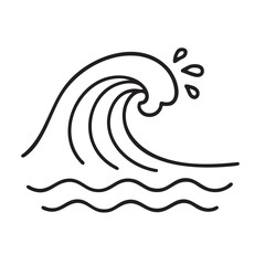 Minimalist Line Art Illustration of a Breaking Ocean Wave with Water Droplets and Smaller Waves
