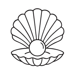 Elegant Line Art Illustration of an Open Seashell with a Shining Pearl Inside