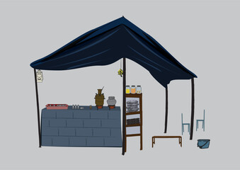India, Kerala Tea Shop Illustration Vector drawing. Samover tea shop drawing vector.