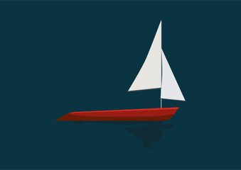 Sailing boat on a green background vector. boat, sailboat, nautical, sail vector.
