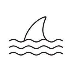 Obraz premium Simple Line Drawing of a Shark Fin Emerging from the Water with Three Waves Below