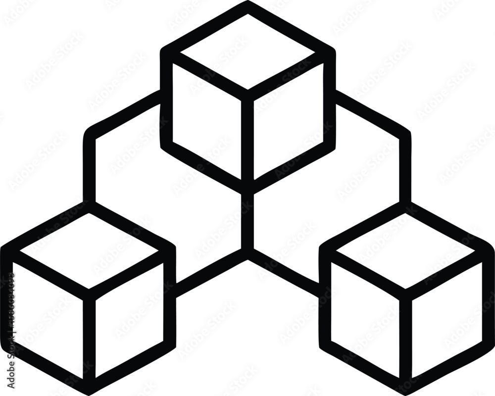 Poster simple line art of connected cube network, blockchain technology concept