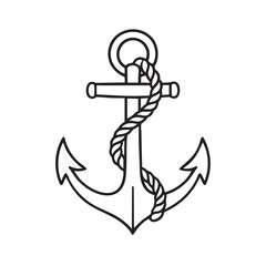 Simple Line Art Illustration of an Anchor with Rope on a White Background