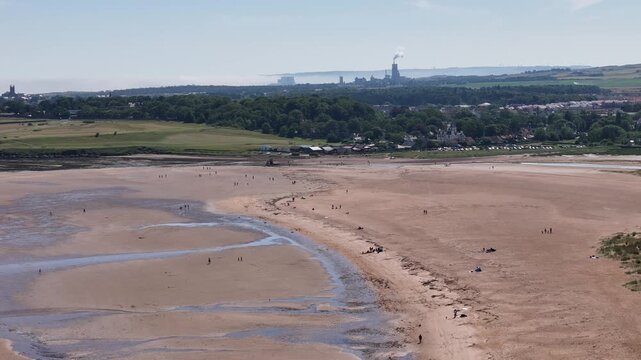 Aerial view of the beach and town, United Kingdom.