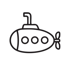 Simple Submarine Outline Illustration with Three Windows and Propeller on a White Background