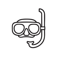 Simple Black Outline of Snorkel Mask and Tube on a White Background for Summer