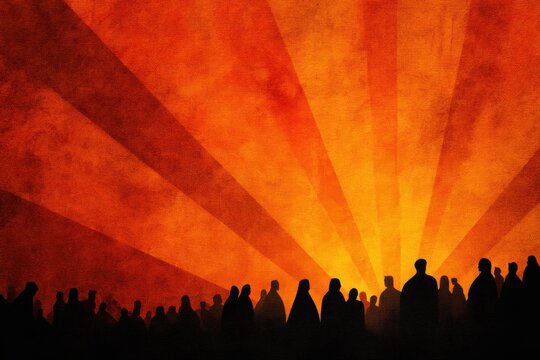 Celebration of Pentecost with vibrant colors illuminating a gathering of believers