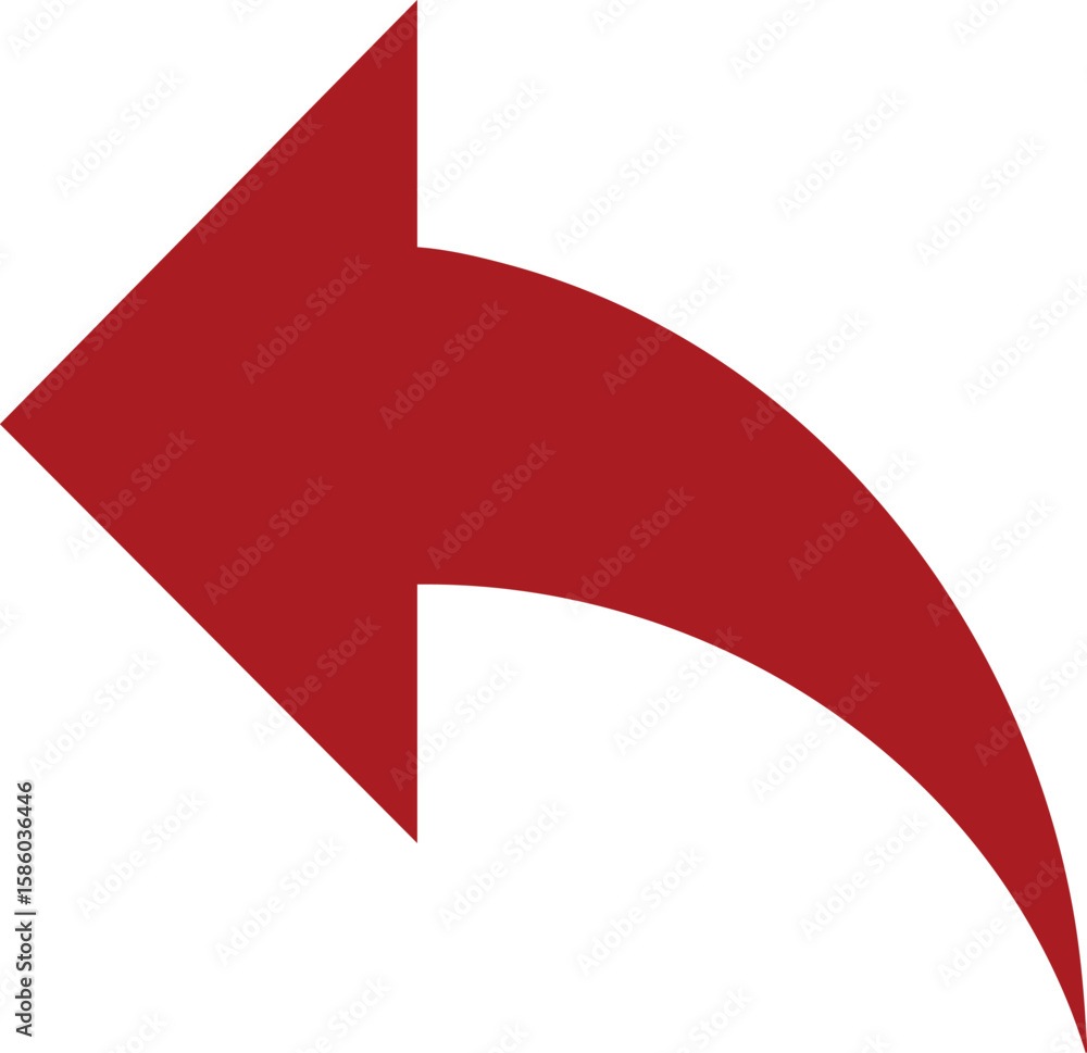 Poster red curved arrow pointing left isolated on transparent background